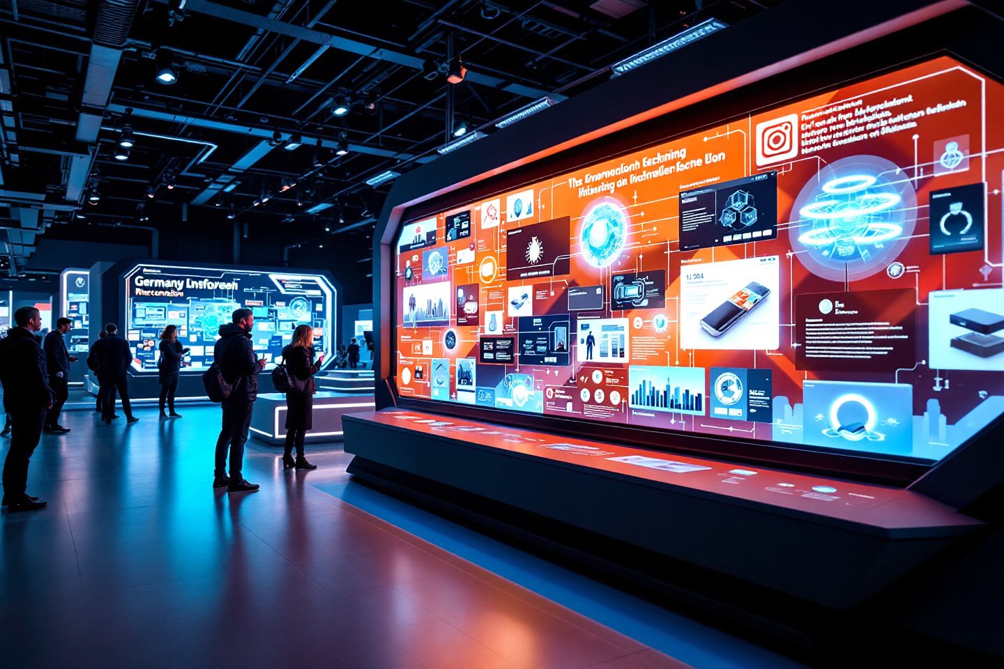 modern german tech exhibition, futuristic displays